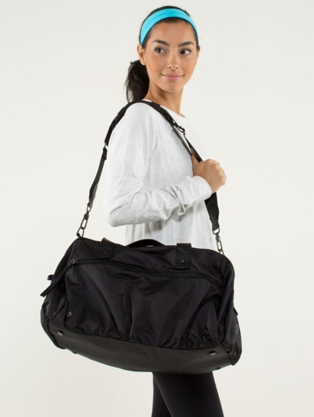 Lululemon Black Work It Out Duffel with Blue Floral Lining